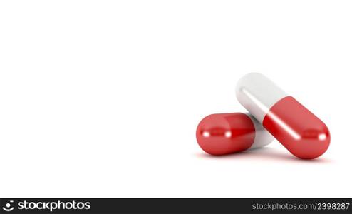 Red pill capsule isolated on white background, 3d rendering