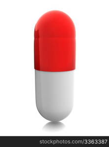 Red pill standing isolated on white background