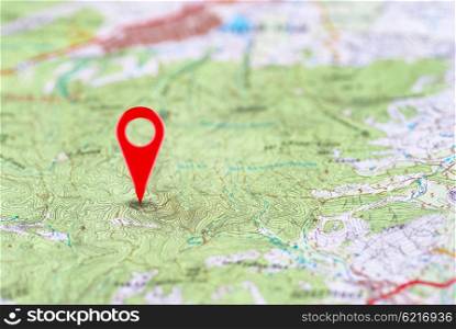 Red pin, point on the abstract noname map. Concept travel background