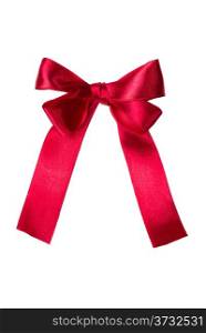 Red, pink satin gift bow. Tape. Isolated on white