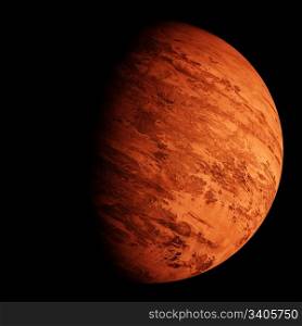 Red planet on black sky. 3d illustration