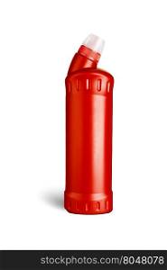 Red plastic bottle for liquid laundry detergent, cleaning agent, bleach or fabric softener. With clipping path