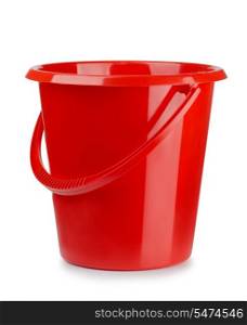 Red plastic bucket isolated on white
