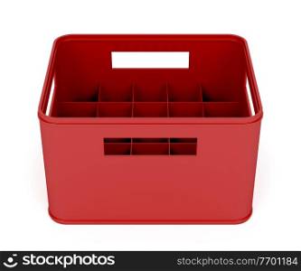 Red plastic crate on white background