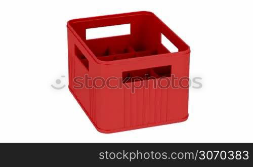 Red plastic crate spin on white background