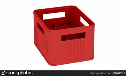 Red plastic crate spin on white background