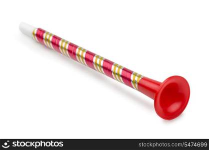 Red plastic toy horn isolated on white