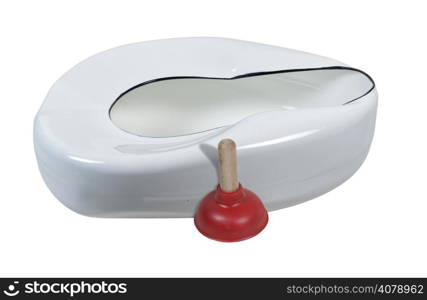 Red Plunger with Retro porcelain and metal bed pan - Path included