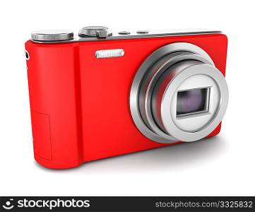 red point and shoot photo camera isolated on white background
