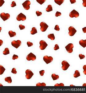 Red Polygonal Heart Random Seamless Pattern on White Background. Red Polygonal Heart Random Seamless Pattern