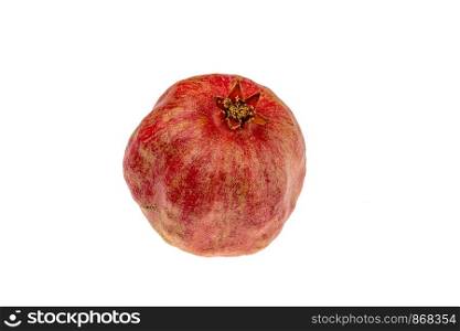 Red pomegranate isolated on white background. Sweet and juicy garnet