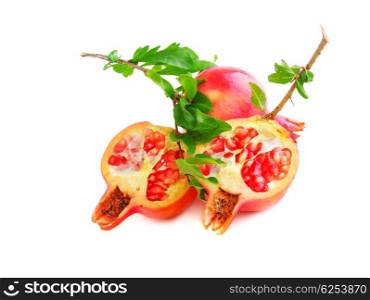 Red pomegranates isolated on white background