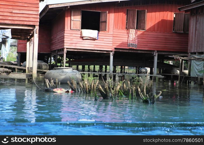 red poor dwelling of Thais in rural areas of Thailand