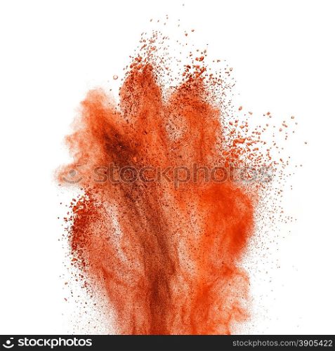 Red powder explosion isolated on white background