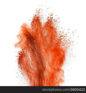 Red powder explosion isolated on white background