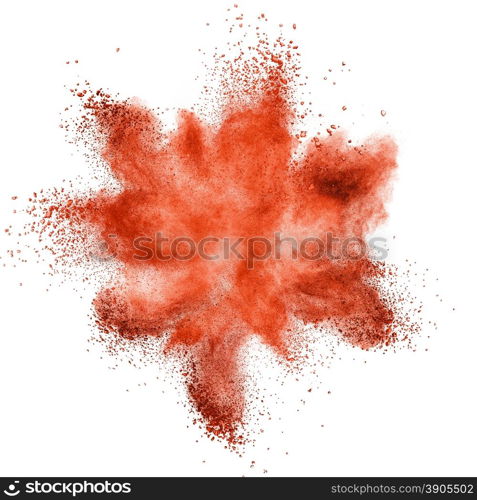 Red powder explosion isolated on white background