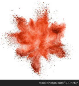 Red powder explosion isolated on white background