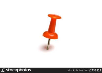 Red push pin isolated on white background