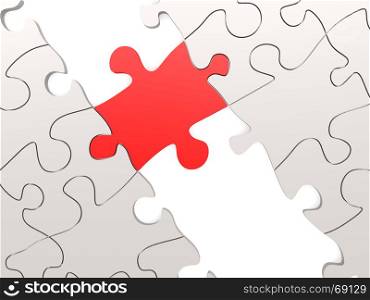 Red puzzle as a bridge with a white parts, 3D rendering