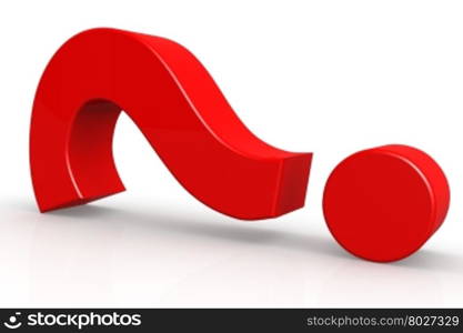 Red question mark on isolate white background, 3D rendering