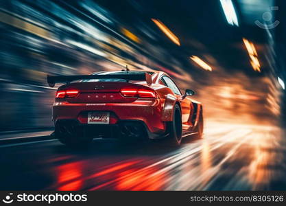 Red Race Car in Motion Blur. Generative AI. High quality illustration. Red Race Car in Motion Blur. Generative AI