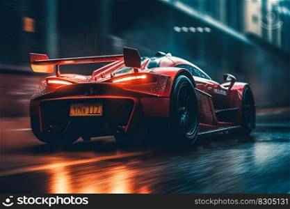 Red Race Car in Motion Blur. Generative AI. High quality illustration. Red Race Car in Motion Blur. Generative AI