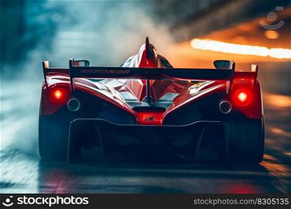 Red Race Car in Motion Blur. Generative AI. High quality illustration. Red Race Car in Motion Blur. Generative AI