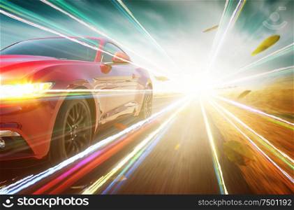 Red race car with light effect.