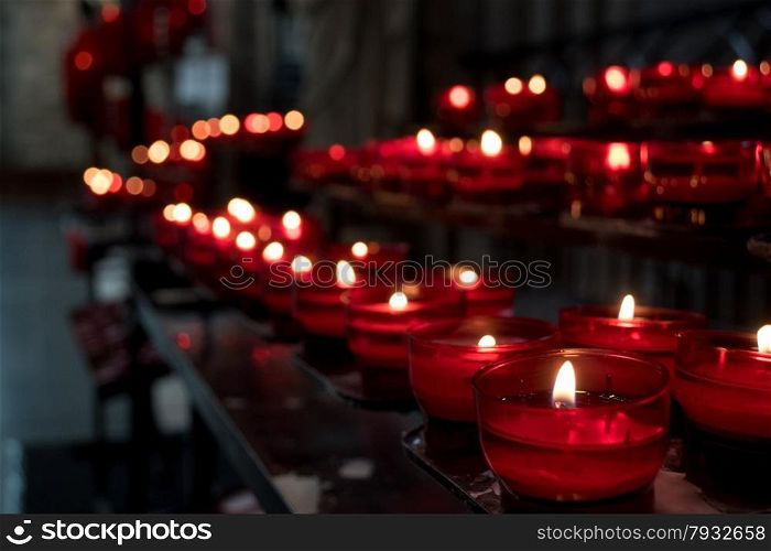 Red Remembrance Church Candles in Row