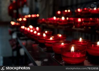 Red Remembrance Church Candles in Row