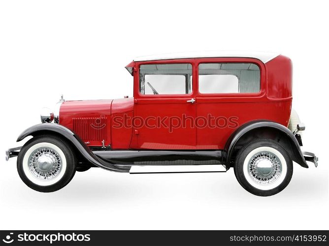red retro car isolated on white background