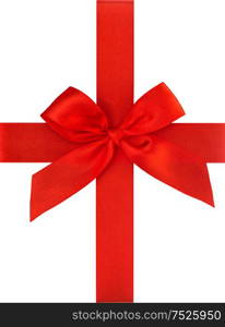 Red ribbon bow isolated on white background. Gift card concept