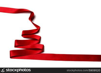 Red Ribbon christmas fir tree isolated on white background