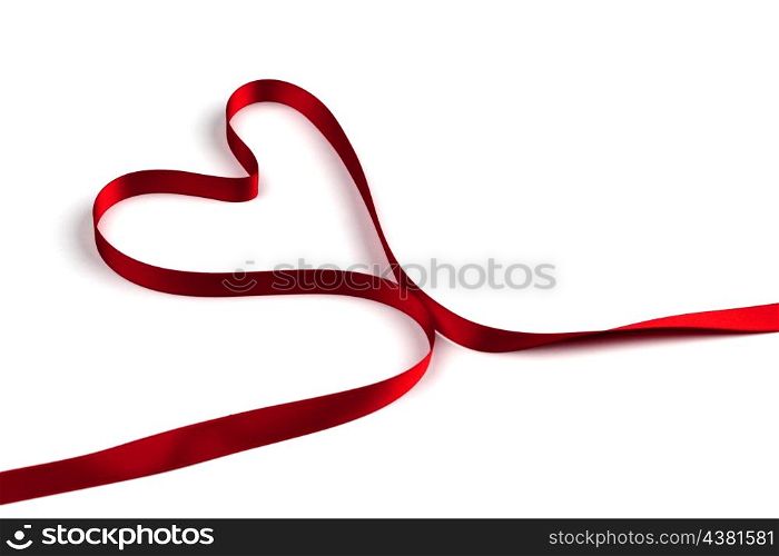 Red ribbon heart isolated on white background
