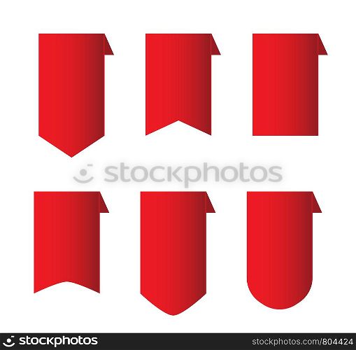red ribbon set on white background. vector red ribbon banner. silk tape with curled conners.