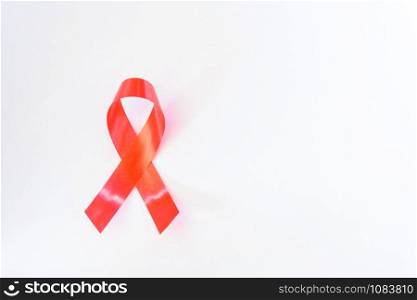 Red Ribbon Support HIV, AIDS on white background and copy space for use