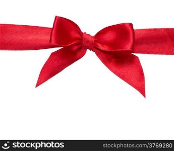 red ribbon with bow with tails isolated on white background