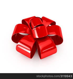 Red ribbons over white background. 3d rendered image