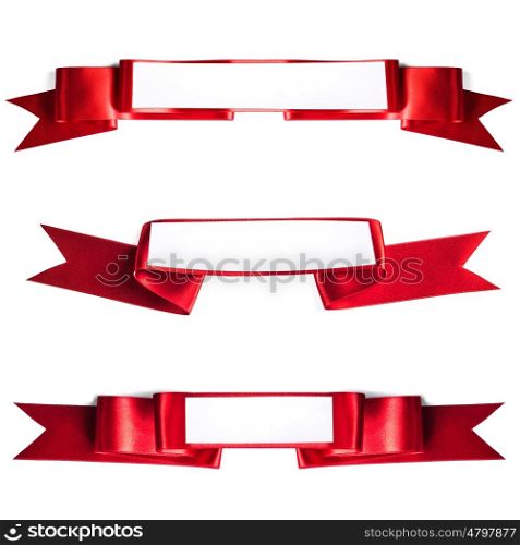 Red ribbons with white copy space for text set, isolated on white background