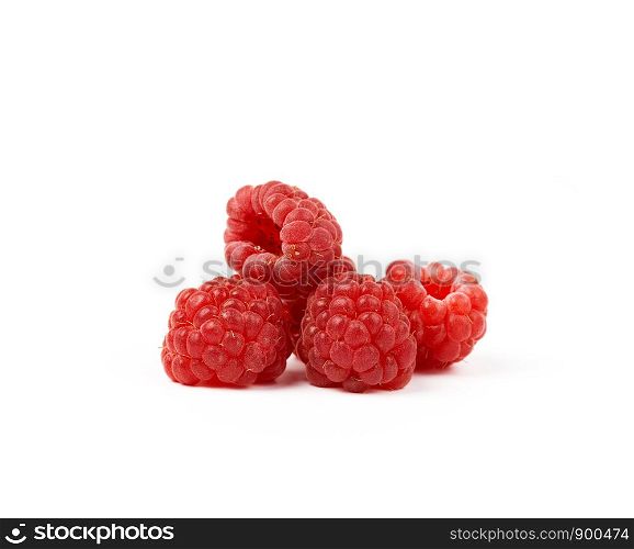 red ripe berries raspberries against white background, summer sweet harvest