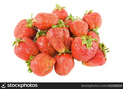 red ripe strawberries isolated on white background