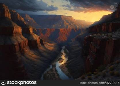 Red rock canyon desert in Nevada panoramic landscape at evening. Neural network AI generated art. Red rock canyon desert in Nevada panoramic landscape at evening. Neural network generated art