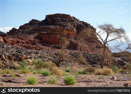 Red rock formations in Timna park in Negev desert in Israel