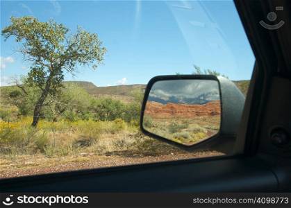 Red Rock Of Utah in Car Mirror