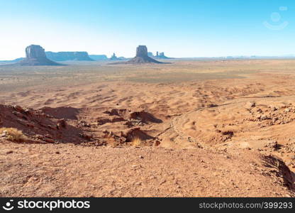 Red rocks of Monument Valley on a clear summer day, United States