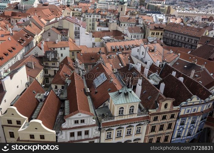 Red roof of buildings in Prague