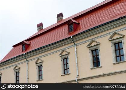 Red roof old building. Lvov, West Ukraine