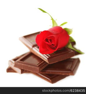 Red Rose with chocolate on white