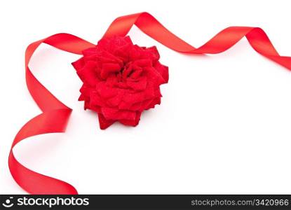 Red rose with red ribbon