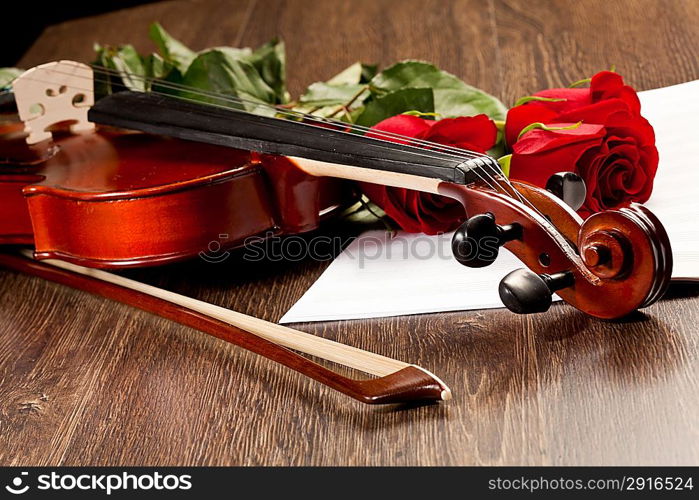 Red roses and a violin